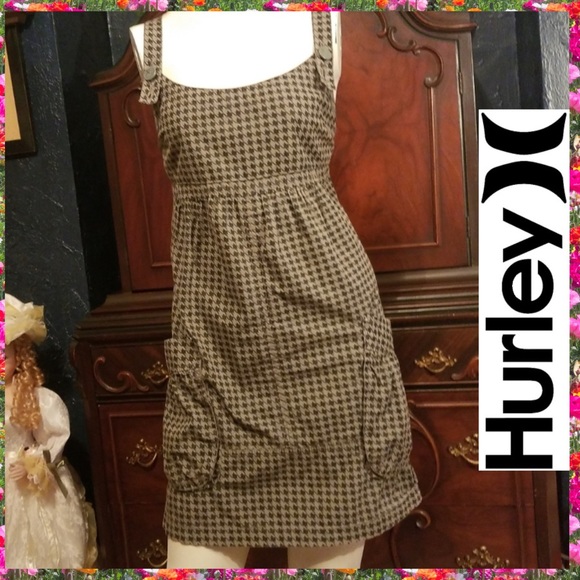 Hurley Dresses & Skirts - XL Hurley Olive Green Plaid Overalls Mini Dress Jumper